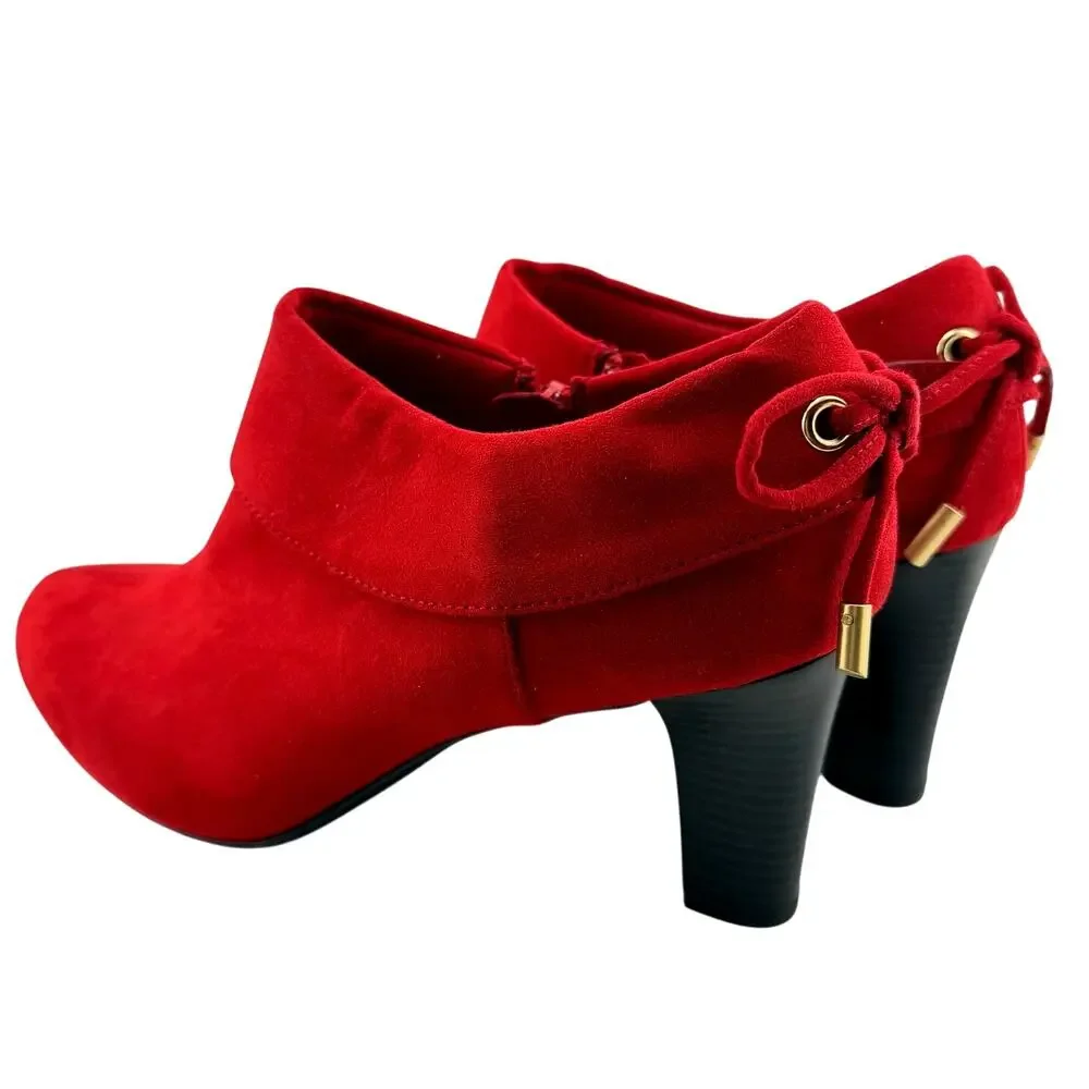 Coach and Four Modern Red Faux Suede Bow Detail Size 8 Ladies Ankle Boot Shoes